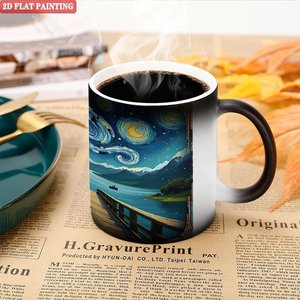 Taza de Cerámica Negra Esmerilada de 11 oz para Sublimación, Taza Sensible al Calor con Diseño de Pintura de Noche Estrellada - Product Image 5