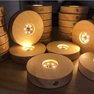 <b>LED</b> Nightlight Wood Base Stand 3D Crystal Wireless Wooden Base with Sensor Control Night <b>Light</b> - Product Image 2