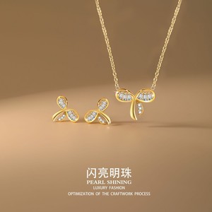 Conjunto de collar y pendientes con lazo de perlas brillantes, aleación de cobre, microincrustaciones, regalo, joyería de moda - Product Image 1