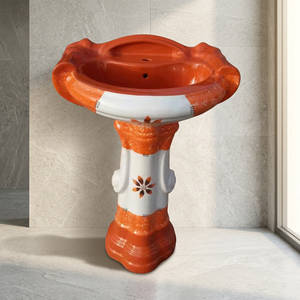Lavabo sur pied carré en céramique rouge décoratif grande taille pour salle de bain, centre commercial, villa et hôtel - Product Image 2
