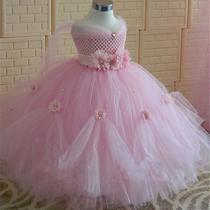 2025 nuovo Design <span class=keywords><strong>vestiti</strong></span> per bambini <span class=keywords><strong>Tulle</strong></span> fiore rosa chiaro principessa partito Tutu abito da bambina estate abito da ballo per bambini abito lungo per ragazze - Product Image 4