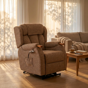Fauteuil inclinable électrique confortable en tissu avec double moteur, fonction zéro gravité et roulettes, idéal pour les espaces de détente. - Product Image 3