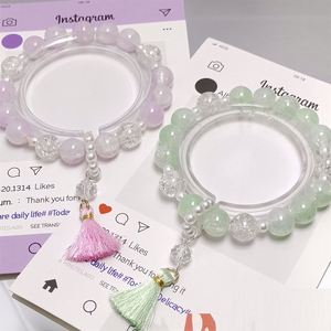 Pulsera de Cuentas de Cristal Brillante con Borlas y Dijes, Pulsera de Cuentas de Cristal Agrietado Fantasía Palomitas, Joyería Dulce para Mujer - Product Image 4
