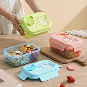 Lonchera Infantil de Viaje de 1100 ml, Apta para Microondas, <span class=keywords><strong>con</strong></span> 3 Compartimentos, Lonchera Bento de Plástico <span class=keywords><strong>con</strong></span> Cubiertos para la Escuela, Contenedor de Alimentos - Product Image 3