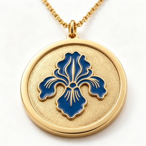 Medalla Circular de Latón Chapada en Oro con Diseño de Flor de Lis Azul en Esmalte Duro, Recuerdo con Temática Floral - Product Image 6