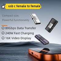 Extensor OTG USB4 C a C Hembra, PD 3.1 240W 80Gbps 16K 60HZ, Carga Rápida, Adaptador de Aleación de Aluminio