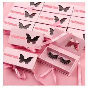 Custom Logo Vlinder Wimper Verpakking Fabrikant Lege Paars Roze Wimpers Dozen