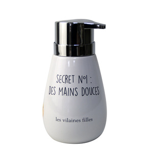 Ceramic Soap Dispenser with <strong>Funny</strong> <strong>Quote</strong> "Secret N&deg;1: Des Mains Douces" - White Lotion Pump Bottle for <strong>Bathroom</strong> Kitchen - Product Image 2