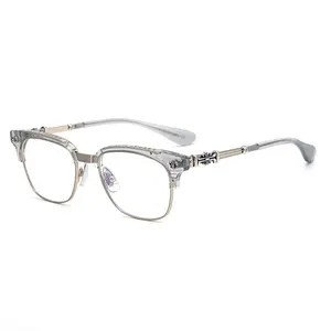 FEROCE 2023 उच्च अंत हस्तनिर्मित नक्काशीदार Eyewear शुद्ध टाइटेनियम मध्यम सोने चश्मा लक्जरी इतालवी एसीटेट आधा फ्रेम निकट दृष्टि चश्मा