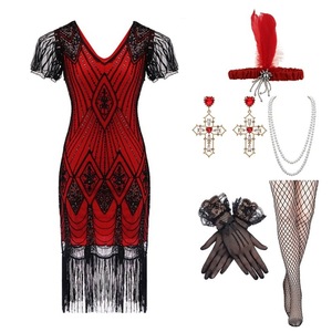 Retro 1920s <b>Sequined</b> Dress With Tassels V-Neck Plus Size Gatsby Set For Dance Club Wear - Product Image 3