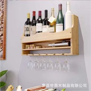 Estante de vino de madera para montar en la pared, de pino, de 1 nivel, con soporte para copas, para almacenamiento y exhibición en la cocina del hogar. - Product Image 4