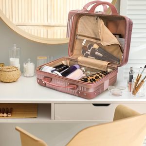 12Inch Gift Souvenir Hard Shell ABS Portable Rose Gold Cosmetic Travel Case Elastic <strong>Band</strong> Train Travel Camping Business <strong>Suitcase</strong> - Product Image 5