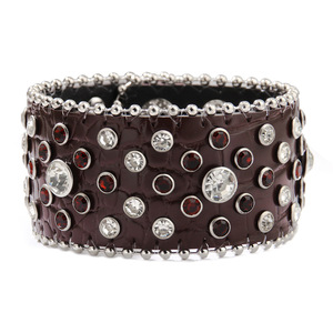 European American Retro Rhinestone Studded Wide <b>Leather</b> <b>Bracelet</b> Crocodile Pattern Punk Hip Hop Motorcycle Style - Product Image 5