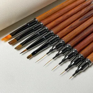 Professional <b>Nail</b> Art Brushes 3D Painting Manicure Acrylic Brush UV Gel Line Drawing Flower Carving Pen Wooden Handle <b>Nail</b> <b>Tools</b> - Product Image 3