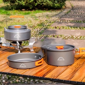Il moderno <span class=keywords><strong>Set</strong></span> di pentole in alluminio da campeggio con manico arancione include custodia-buon prezzo per cucinare all'aperto - Product Image 4