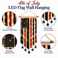 Bannière LED en tissu avec drapeau américain 4x2,3 pieds pour le 4 juillet et le Memorial Day, étanche IP44, pour intérieur/extérieur, alimentée par USB, lumières décoratives