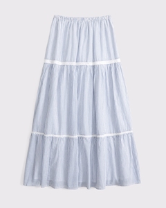 LEDUO Summer Casual Elegant Sweet Tired <b>Lace</b> Trim <b>Elastic</b> Waist Boho Women Maxi Skirt - Product Image 1