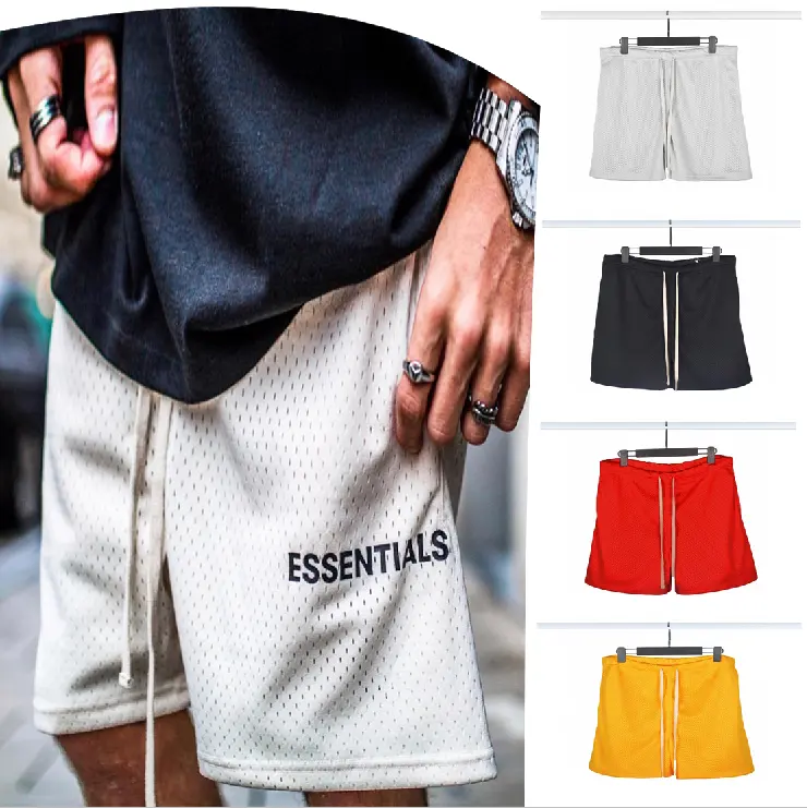 Wholesale Custom Sports And Fitness 5 inch Double-line Drawstring Letters blank boys Men's Street Wear Essentials Mesh Shorts