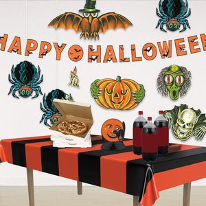 ¡Manteles rectangulares de poliéster a rayas naranjas y negras para decoraciones de mesa de fiesta de vacaciones y Halloween en stock! - Product Image 2