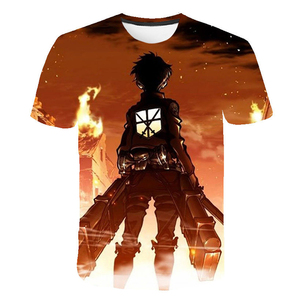 T-shirts à manches courtes en coton respirant à col rond avec impression numérique 3D Anime <span class=keywords><strong>2023</strong></span>, 180 g/m², T-shirt Attack on Titan - Product Image 1