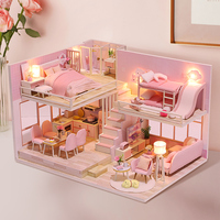 Kit de Casa de Muñecas en Miniatura DIY, Rompecabezas 3D de Madera, Casa de Muñecas con Múltiples Habitaciones, Tobogán Rosa, Loft, Manualidades, Pasatiempo Relajante