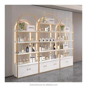 Factory Hot Sale Hair Salon Shelves Cosmetic Display Stand With Cabinet And Light Window Display Cosmetic Shelf Display Rack