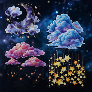 16 autocollants par paquet, série nuages, <span class=keywords><strong>étoiles</strong></span> et lune, autocollants décoratifs sur le thème des paysages, autocollants <span class=keywords><strong>étoiles</strong></span> - Product Image 1