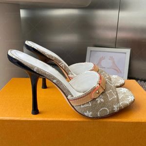 Mules da <span class=keywords><strong>Donna</strong></span> di Design in Denim con Punta Aperta e Tacco a Spillo da 9 cm, con Finiture in Pelle, per l'Estate, Uso Quotidiano e Feste, alla Moda - Product Image 5