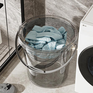 Juego de bañera transparente con tapa, portátil, redonda, de gran capacidad, para uso doméstico en el baño, lavabo de tres piezas y cucharón - Product Image 3