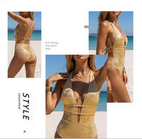 Maillot de bain une pièce sexy pour femme, doré, brillant, à décolleté plongeant en V et découpes, idéal pour l'été, la plage et la piscine