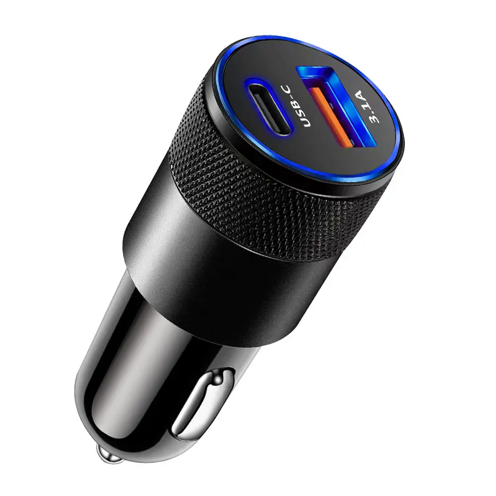 Full stock mini 15w 18w two port USB PD phone car charger Adapter black fast charging car charger