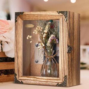 Wooden <b>Shadow</b> <b>Box</b> 25.4x20x12cm With Glass Front For Dried Flowers And Photos Desktop Display Case - Product Image 1