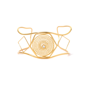 Fashion Cuff <b>Bracelet</b> PVD Gold Plated 316L Stainless Steel Geometric Design With <b>Crystal</b> Center - Product Image 2