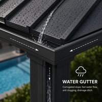Gazebo de luxe à toit rigide en cèdre, double toit en acier galvanisé avec rideaux, pavillon permanent pour terrasse