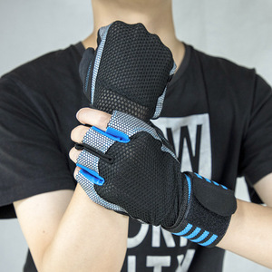 Fitness Half-Finger Cycling <b>Gloves</b> Breathable Non-Slip Extended Wristband Unisex Adult Gym Fitness Blue Silver - Product Image 4
