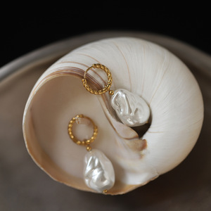 Women's Stainless Steel <b>Gold</b>-Plated Earrings | Baroque Shaped Pearl Twist Ear <b>Buttons</b> Wholesale - Product Image 6