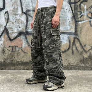 بنطلون كارجو فضفاض بتصميم غوطي مخصص، 100% قطن، متعدد الجيوب، واسع الساق، بنمط الشارع والعمل، بنقشة التمويه - Product Image 1