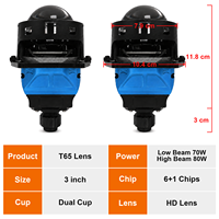 YHKOMS Ultra Short T65 3.0 pouces Lentille de projecteur Bi-LED Double coupelle de lampe Double puce 12V 80W 6000K Nouveau 30000 Lumens Montage direct