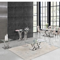 Ensemble de table à manger ronde moderne en acier inoxydable et verre trempé pour usage hôtelier, 6 places, mobilier de salle à manger complet