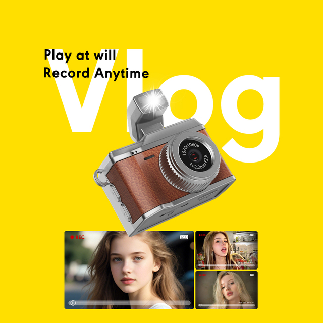 1080P Mini Vintage Digital Camcorder with CMOS Sensor Memory Night Vision & USB-Keychain/Necklace Accessory