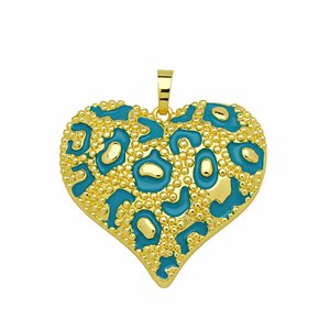 Colgante de Corazón con Estampado de Leopardo <span class=keywords><strong>en</strong></span> Turquesa, Negro y Marrón, Esmalte Goteado, Cobre, Chapado <span class=keywords><strong>en</strong></span> Oro de 18K - Product Image 5