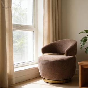 Chaise d'appoint lounge baril de luxe rotative unique, moderne et contemporaine Chaise de loisirs marron au design minimaliste pour hôtel - Product Image 1