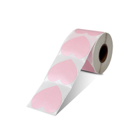 Stiker Label Termal Warna Kustom 50mm Perekat Sendiri Printer Termal Langsung Label Bulat Stiker Bentuk Hati Berwarna