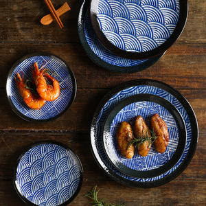 Plato Redondo de Porcelana Cerámica Estilo Japandi de 6/7/8/9/10 Pulgadas con Rayas Azules para <span class=keywords><strong>Sushi</strong></span>, Vajilla Ecológica para Uso Doméstico y Fiestas - Product Image 2