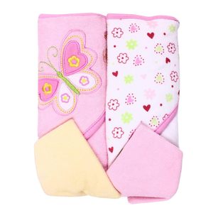 Ensemble de serviettes et débarbouillettes en coton tissé à capuche Spasilk pour bébé, 2 serviettes, 2 débarbouillettes, couleur unie, antimicrobien, écologique, pour la salle de bain - Product Image 1