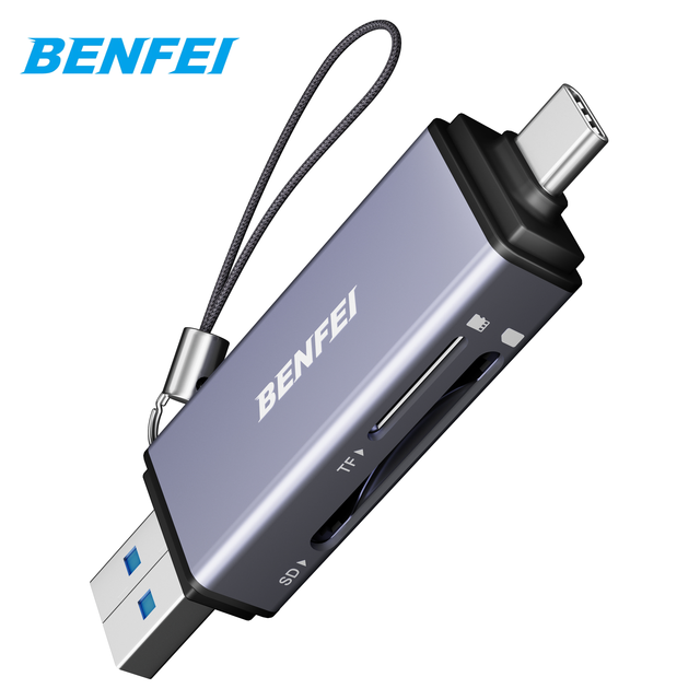 BENFEI 2-in-1 Multi-Function Aluminum Housing Card Reader USB/USB Type-C/Type-A to SD TF External Installation Support OEM/ODM