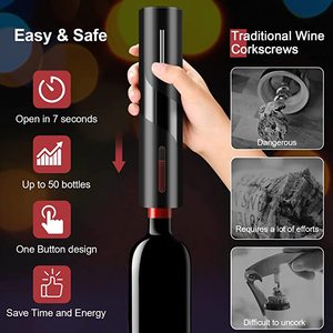 Ensemble d'ouvre-bouteille de vin <span class=keywords><strong>électrique</strong></span> automatique <span class=keywords><strong>tire</strong></span>-<span class=keywords><strong>bouchon</strong></span> avec coupe-papier <span class=keywords><strong>bouchon</strong></span> à vide - Product Image 2