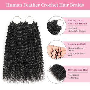 Extensioni per capelli umani Deep <span class=keywords><strong>Wave</strong></span> a uncinetto, senza trama, senza perdita di capelli, Remy Hair, trecce a uncinetto, ciocche di capelli con anello, colore naturale - Product Image 2