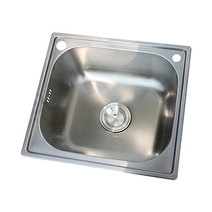 Évier de cuisine en acier inoxydable SUS304 brossé satiné 440x390mm, cuve simple, à encastrer, robinet inclus - Product Image 1