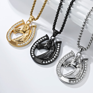 Collier fer à cheval avec pendentif tête de cheval en alliage de zinc, bijou unisexe, cadeau - Product Image 2